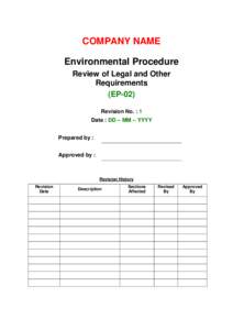 COMPANY NAME Environmental Procedure Review of Legal and Other Requirements (EP-02) Revision No. : 1