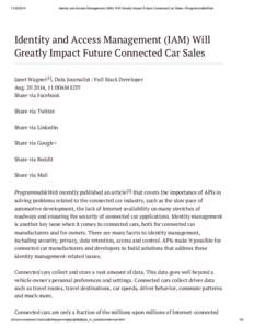 Identity and Access Management (IAM) Will Greatly Impact Future Connected Car Sales | ProgrammableWeb Identity and Access Management (IAM) Will Greatly Impact Future Connected Car Sales