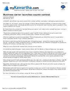 MyKawartha  Page 1 of 1 Business owner launches coyote contest Catherine Whitnall