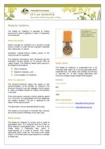 Civil awards and decorations / Commendation for Gallantry / Military / Military awards and decorations of the United Kingdom / Conspicuous Gallantry Medal / Conspicuous Gallantry Decoration / Orders /  decorations /  and medals of the United Kingdom / Medal for Gallantry / Star of Gallantry