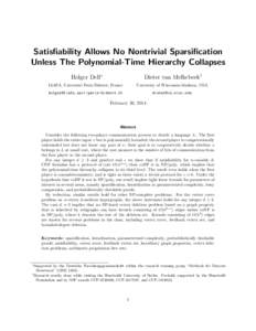 Satisfiability Allows No Nontrivial Sparsification Unless The Polynomial-Time Hierarchy Collapses Holger Dell∗ Dieter van Melkebeek†