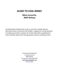 GUIDE TO COAL MINES Mines Served by BNSF Railway