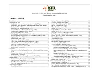 SELECTED INNOVATION PRIZES AND REWARD PROGRAMS KEI Research Note 2008:1 Table of Contents Introduction.........................................................................................................4 Deutsch-Arc