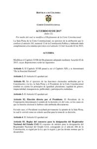 REPÚBLICA DE COLOMBIA  CORTE CONSTITUCIONAL ACUERDO 03 DEJulio 12)
