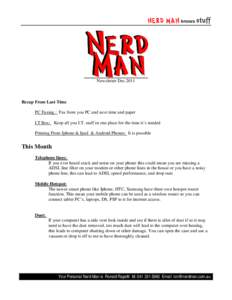 NERD MAN knows stuff  Newsletter Dec 2011 Recap From Last Time PC Faxing : Fax from you PC and save time and paper