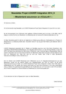 d  Newsletter Projet LEADER Intégration 2014_9 « Miselerland zesummen an d’Zukunft ! » Dir Dammen an Hären,