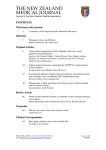 THE NEW ZEALAND MEDICAL JOURNAL Journal of the New Zealand Medical Association CONTENTS This Issue in the Journal