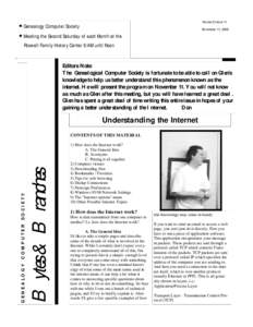 Volume 8 Issue 11  • Genealogy Computer Society • Meeting the Second Saturday of each Month at the Roswell Family History Center 9:AM until Noon