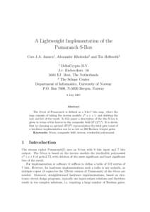 A Lightweight Implementation of the Pomaranch S-Box Cees J.A. Jansen1 , Alexander Kholosha2 and Tor Helleseth2 1  DeltaCrypto B.V.