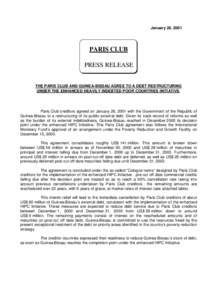 January 26, 2001  PARIS CLUB PRESS RELEASE  THE PARIS CLUB AND GUINEA-BISSAU AGREE TO A DEBT RESTRUCTURING