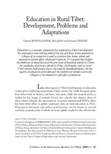 EDUCATION IN RURAL TIBET  Education in Rural Tibet: Development, Problems and Adaptations Gerard POSTIGLIONE, Ben JIAO and Sonam GYATSO