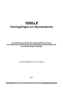 1000 & X Trainingsfragen zur Neuroanatomie Zur Vorbereitung auf den Neuroanatomieteil des Kursus der makroskopischen Anatomie des Studiengangs Humanmedizin der Universitätsmedizin Göttingen