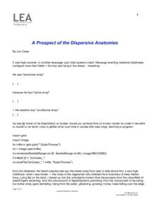 1 Vol 16 Issue 4 – 5 A Prospect of the Dispersive Anatomies By Jon Cates