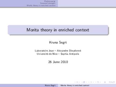 Preliminaries Tensorial strength Morita theory in enriched context Morita theory in enriched context Kruna Segrt
