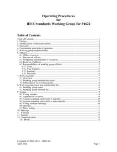 Operating Procedures for IEEE Standards Working Group for P1622 Table of Contents Table of Contents ................................................................................................................ 1	
   