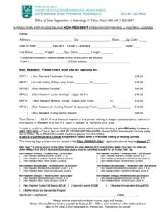 RI DEM/ Office of Boat Registration and Licenses- Application for Rhode Island Non-resident freshwater hunting and fishing License