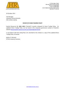 Microsoft Word - Share Trading Policy Announcement - WDRrev29Oct2014
