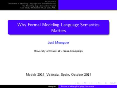 Introduction Semantics of Modeling Languages and Transformations The Rewriting Logic Semantics Project Case Study: Multi-Rate PALS and AADL  Why Formal Modeling Language Semantics