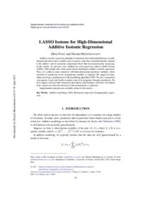 Supplementary materials for this article are available online. Please go to www.tandfonline.com/r/JCGS LASSO Isotone for High-Dimensional Additive Isotonic Regression