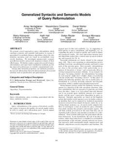 Generalized Syntactic and Semantic Models of Query Reformulation ∗ ˘ Amaç Herdagdelen
