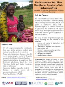 Conference on Nutrition, Health and Gender in SubSaharan Africa November 12 and 13 at the University of Illinois at Urbana-Champaign