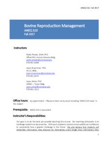 ANEQ 510, FallBovine Reproduction Management ANEQ 510 Fall 2017