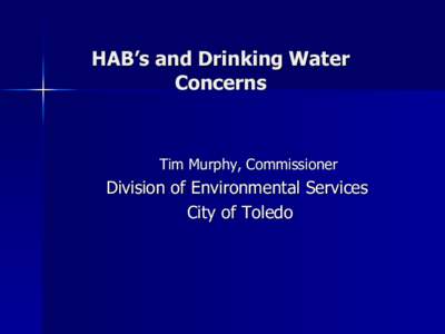 HAB’s and Drinking Water Concerns Tim Murphy, Commissioner  Division of Environmental Services