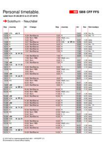Personal timetable.  SBB CFF FFS valid fromto