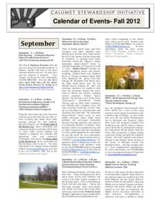 Calendar of Events- Fall[removed]September 201  September 8 • 10:00am