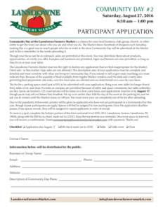 COMMUNITY DAY #2  Saturday, August 27, 2016 8:30 am – 1:00 pm  PARTICIPANT APPLICATION