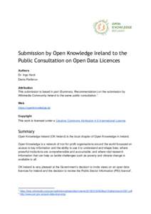       Submission by Open Knowledge Ireland to the Public Consultation on Open Data Licences