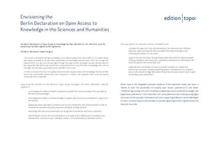 Envisioning the Berlin Declaration on Open Access to Knowledge in the Sciences and Humanities