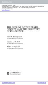 Cambridge University Press2 - The Decline of the Death Penalty and the Discovery of Innocence Frank R. Baumgartner, Suzanna L. De Boef and Amber E. Boydstun Copyright Information More information
