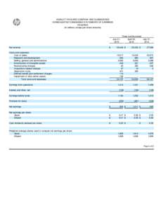 HEWLETT-PACKARD COMPANY AND SUBSIDIARIES CONSOLIDATED CONDENSED STATEMENTS OF EARNINGS (Unaudited) (In millions, except per share amounts)  July 31,