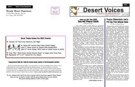 PAGE 1 PAGE 4        Desert Voices Newsletter MAIL ME TO A FRIEND!  Nevada Desert Experience