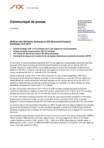 Communiqué de presse 2 mai 2016 SIX Swiss Exchange SA SIX Structured Products Exchange SA