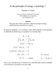 Is the principle of energy a tautology ? Alejandro A. Torassa Creative Commons Attribution 3.0 License