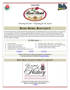 AugustHonoring the Past ~ Preparing for the Future ROSE BOWL ROUNDUP The Rose Bowl Roundup is back and featuring milestones met and challenges faced as we work toward a new, improved