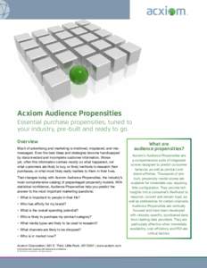 point of view  Acxiom Audience Propensities Essential purchase propensities, tuned to your industry, pre-built and ready to go. Overview