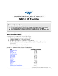 Amtrak Fact Sheet, Fiscal Year[removed]State of Florida Florida and the Auto Train 