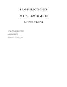 BRAND ELECTRONICS DIGITAL POWER METER MODELOPERATING INSTRUCTIONS SPECIFICATIONS