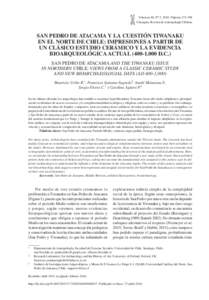 Volumen 48, Nº 2, 2016. PáginasChungara, Revista de Antropología Chilena SAN PEDRO DE ATACAMA Y LA CUESTIÓN TIWANAKU EN EL NORTE DE CHILE: IMPRESIONES A PARTIR DE UN CLÁSICO ESTUDIO CERÁMICO Y LA EVIDENCI