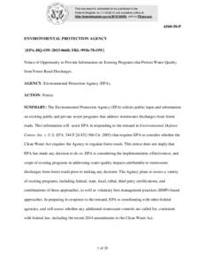 This document is scheduled to be published in the Federal Register onand available online at http://federalregister.gov/a, and on FDsys.govP ENVIRONMENTAL PROTECTION AGENCY