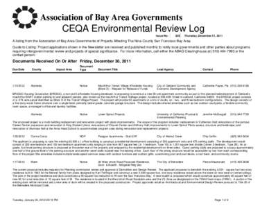 CEQA Environmental Review Log Issue No: 338  Thursday, December 01, 2011