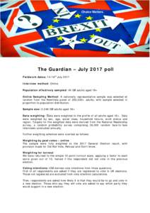 Choice Matters.  The Guardian – July 2017 poll Fieldwork dates: 14-16th July 2017 Interview method: Online Population effectively sampled: All GB adults aged 18+