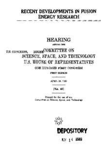 RECENT DEVELOPMENTS IN FUSION ENERGY RESEARCH HEARING BEFORE THE