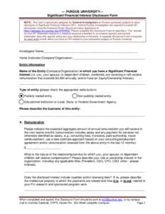 -- PURDUE UNIVERSITY--Research Related Significant Financial Interest Disclosure Form