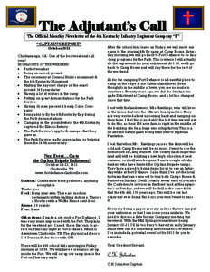 The Adjutant’s Call  The Official Monthly Newsletter of the 4th Kentucky Infantry Regiment Company “F” “CAPTAIN’S REPORT” October 2011