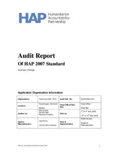 Audit Report Of HAP 2007 Standard Summary Findings Application Organisation Information Organisation: