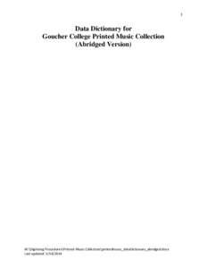 1  Data Dictionary for Goucher College Printed Music Collection (Abridged Version)